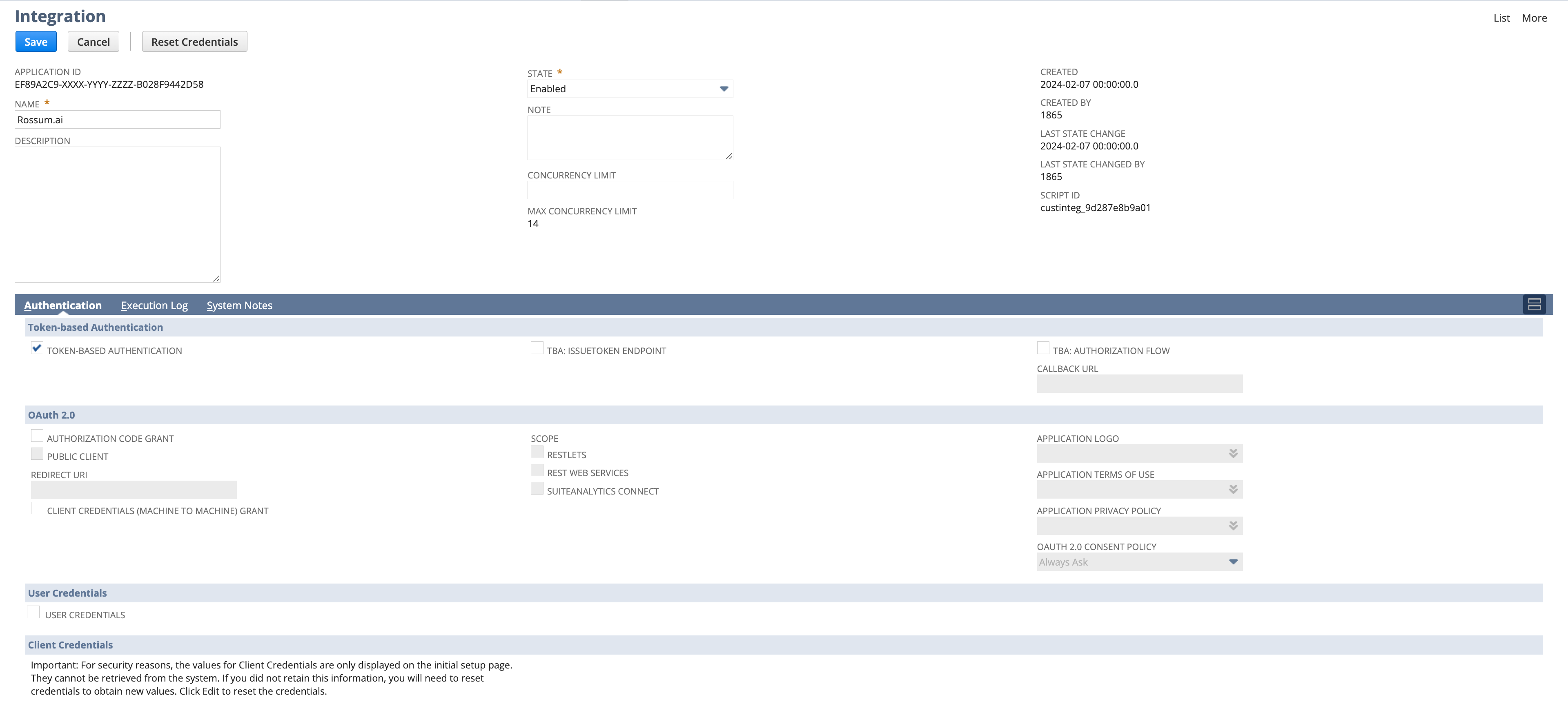 NetSuite Integration configuration