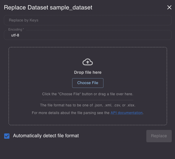 Master Data Hub: replace dataset modal